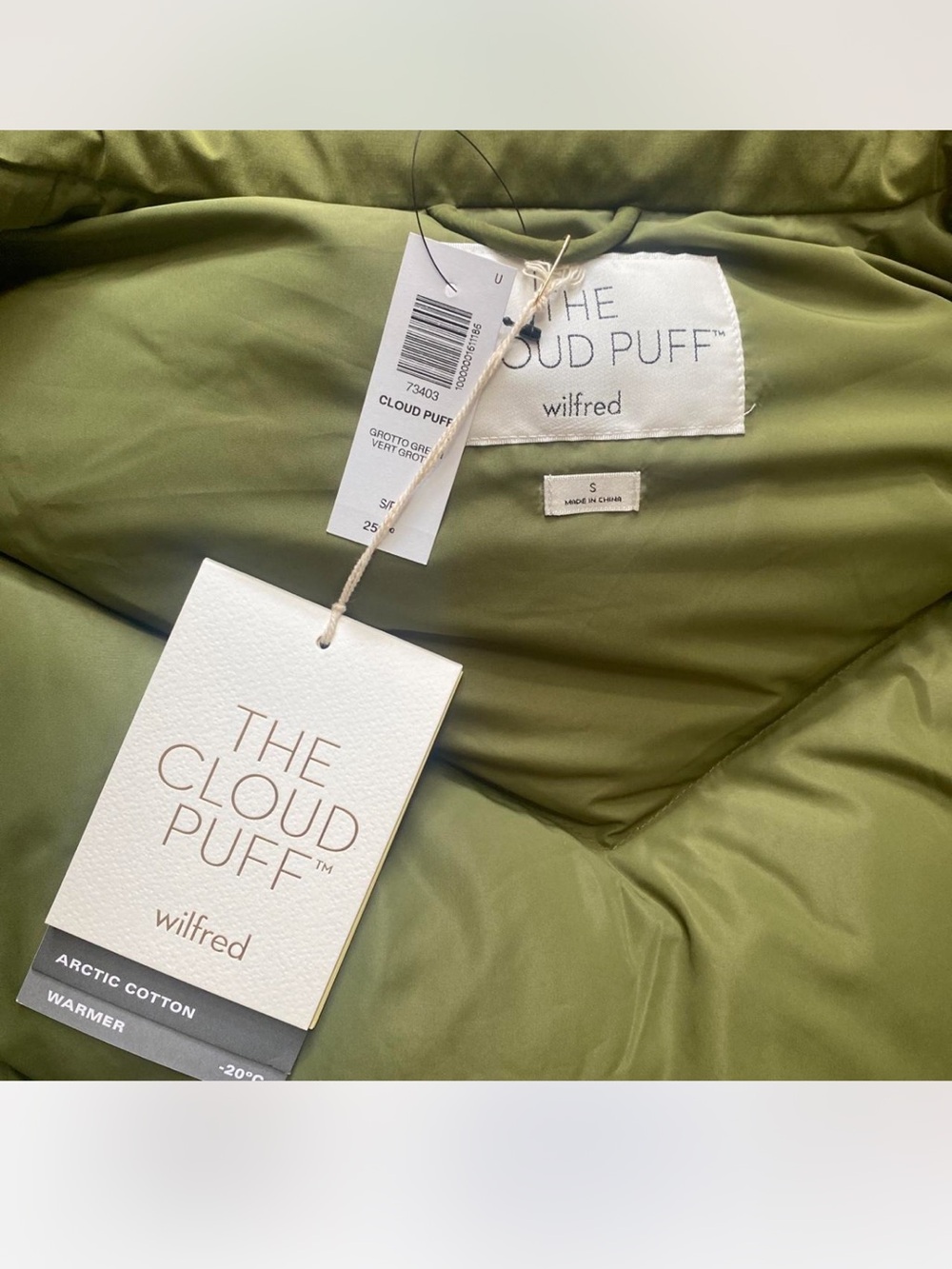 NWT Aritzia Wilfred Olive Green Puffer Jacket size Small 700+ fill - Picture 5 of 7